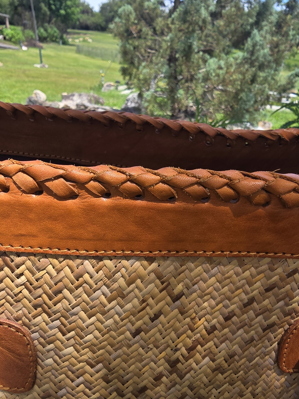TLC Natural Woven Tote with Tan Leather Trim - Picture 8 of 10